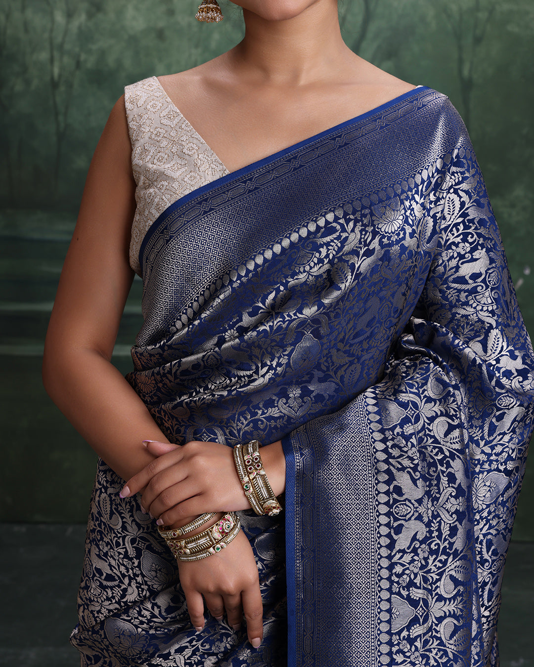 Cosmic Forest Weave Silk Saree With Unstitched Blouse Fabric