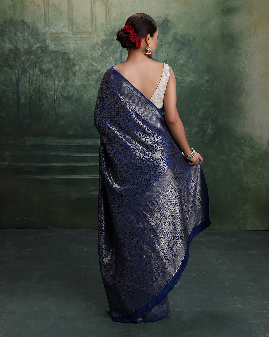Cosmic Forest Weave Silk Saree With Unstitched Blouse Fabric