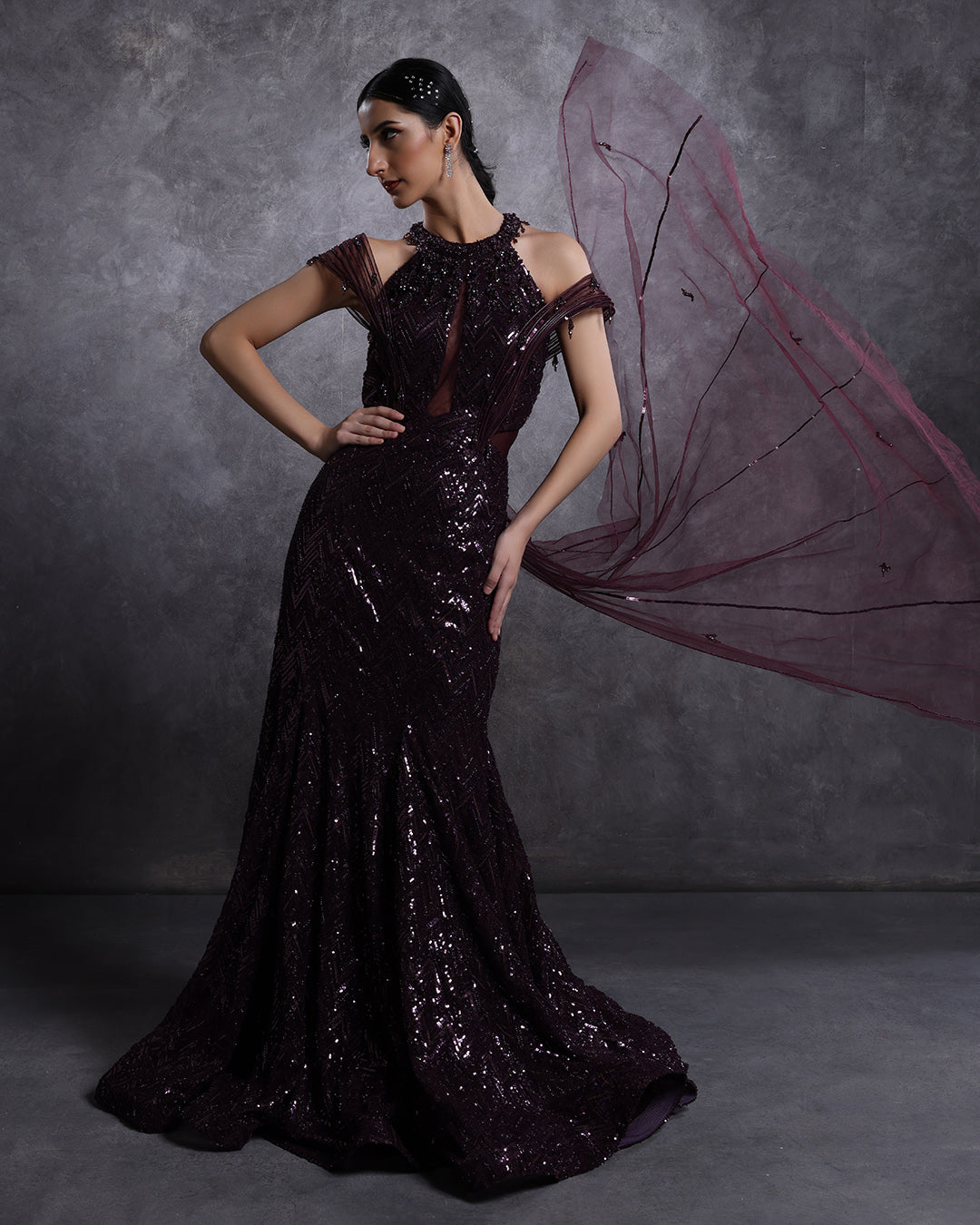 Cranberry Glam Embellished Sculpted Gown