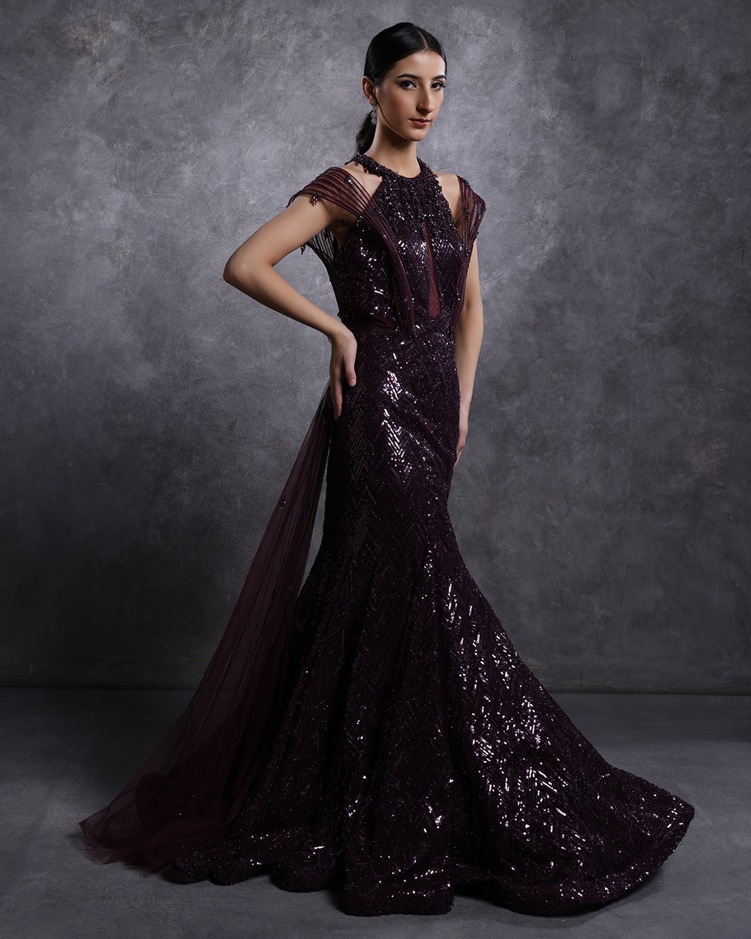 Cranberry Glam Embellished Sculpted Gown