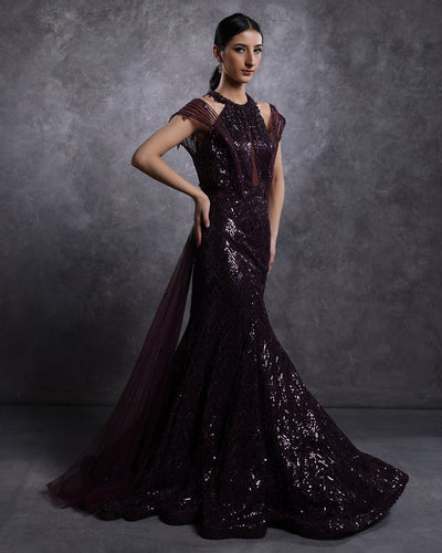 Cranberry Glam Embellished Sculpted Gown