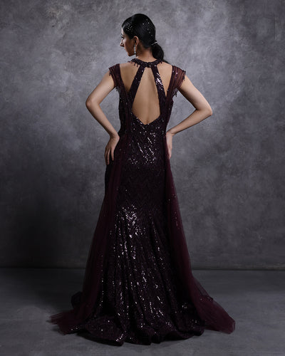 Cranberry Glam Embellished Sculpted Gown