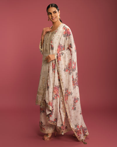 Créme Brulle Printed Crepe Silk Kurta Set