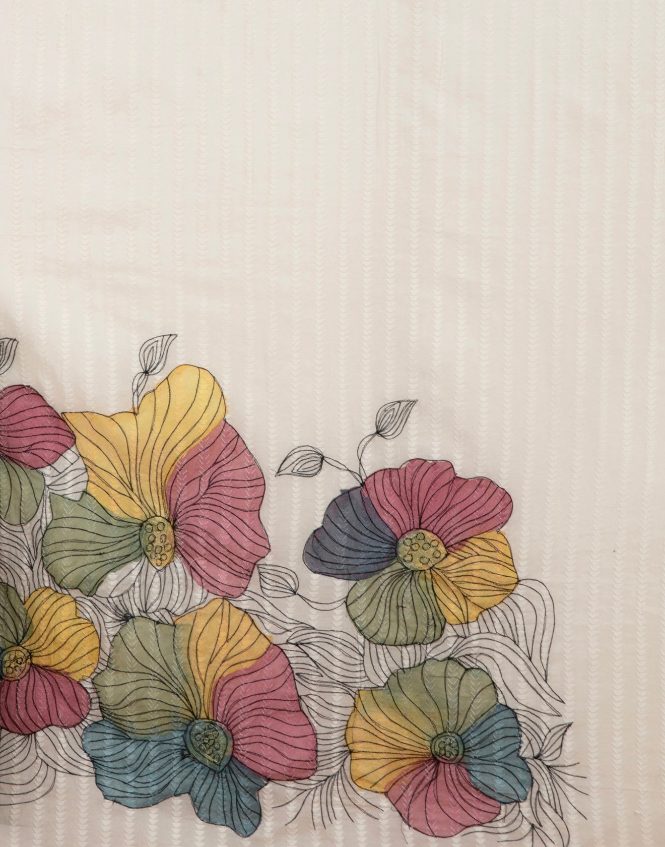 Dove White Jacquard Cotton Unstitched Suit Set With Multicolor Printed Dupatta