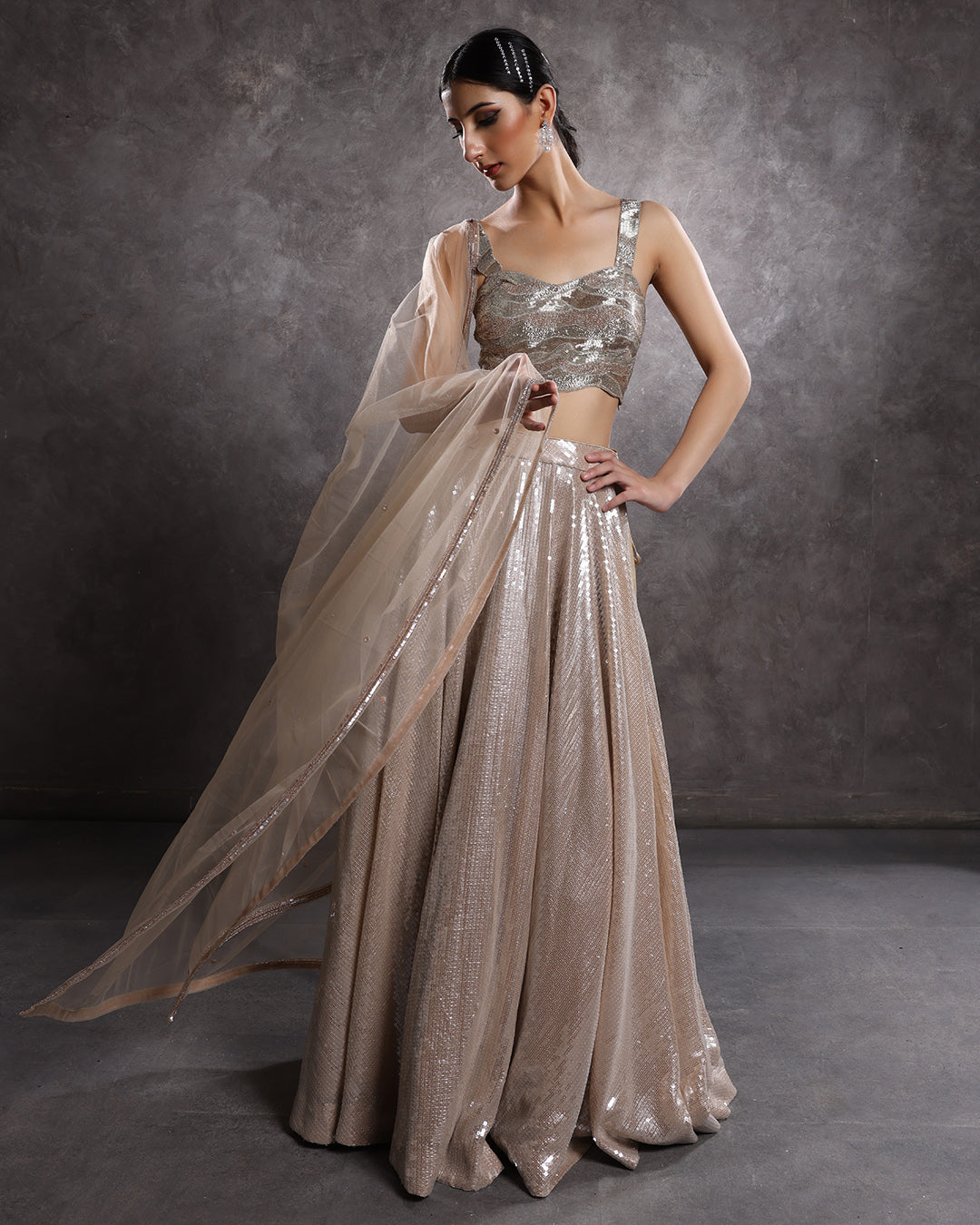 Dune Wave Embellished Cocktail Lehenga Set