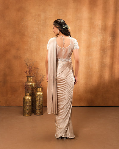 Dusky Gold Shimmer Lycra Pre-Stitched Saree