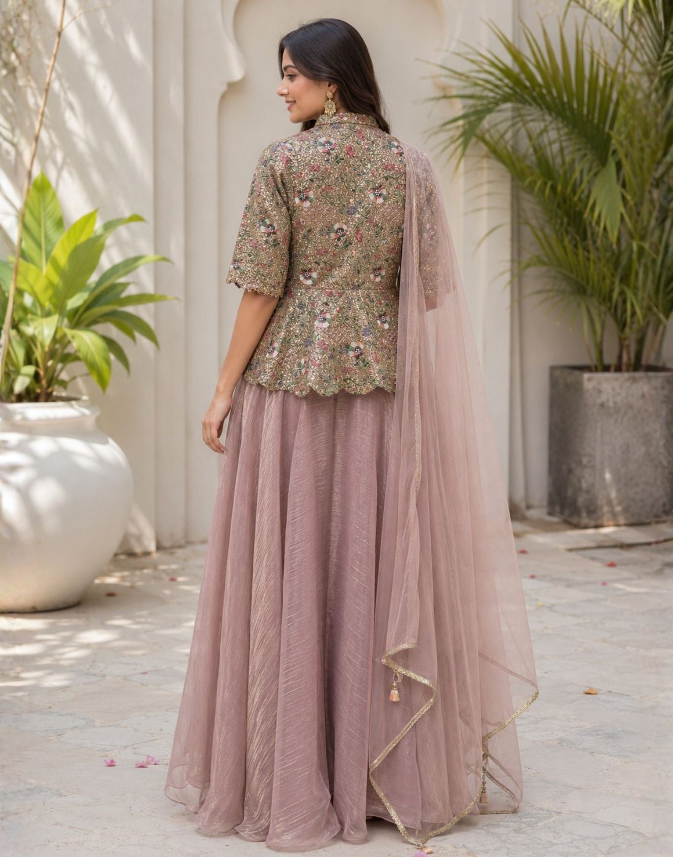 Dusty Rose Thread Embroidered Peplum Suit Set – Roopkala Global