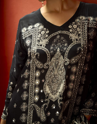Eclipse Black Ethnic Printed Pure Crepe Silk Festive Kurta Palazzo Set