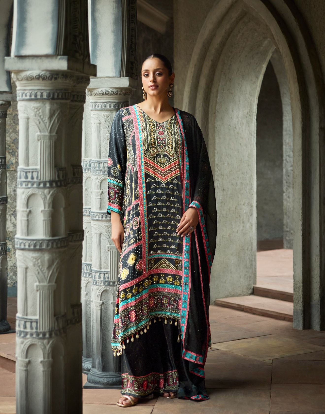 Festive Hues Printed Pure Crepe Kurta Set