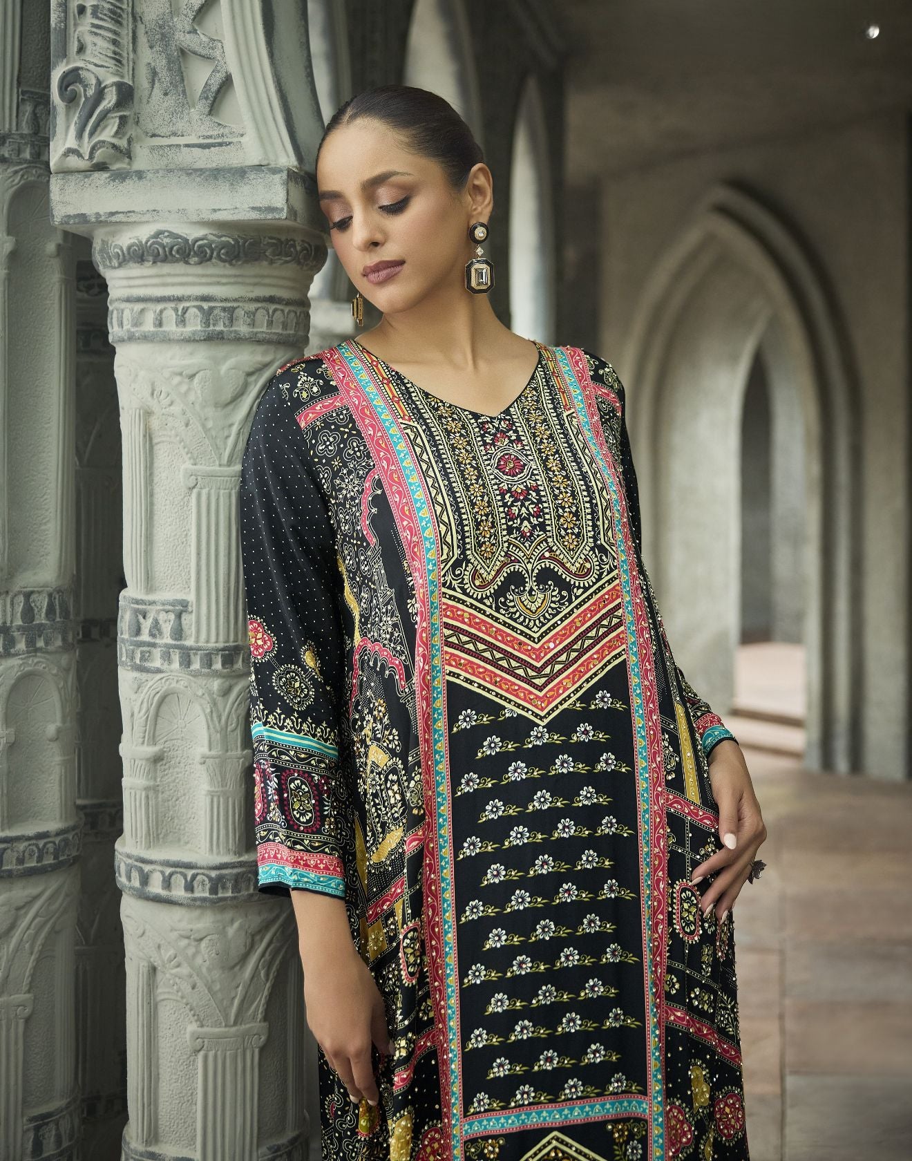 Festive Hues Printed Pure Crepe Kurta Set