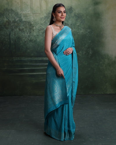 Firozi Noor Dola Silk Saree With Unstitched Blouse Fabric