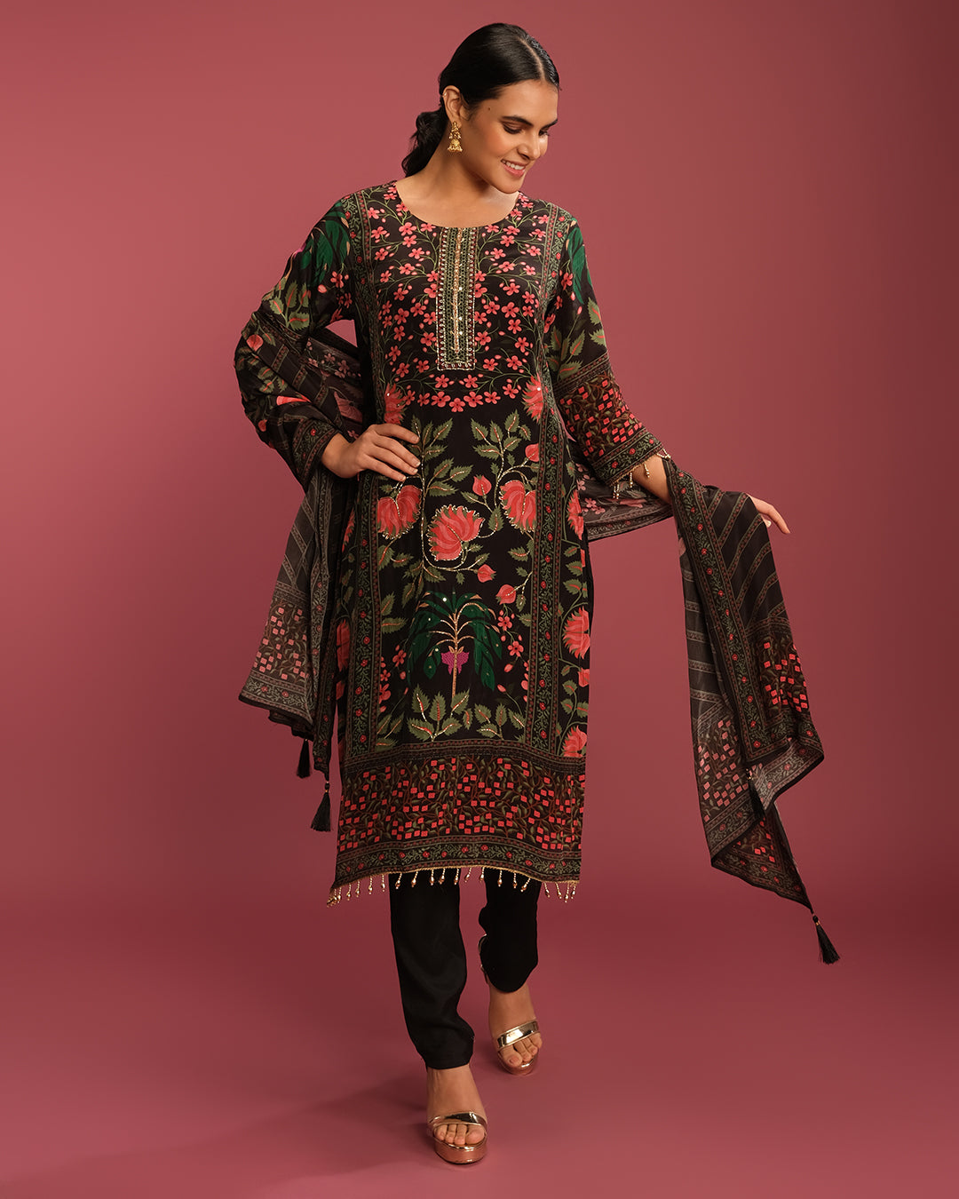 Flora Bloom Printed Pure Crepe Silk Kurta Set