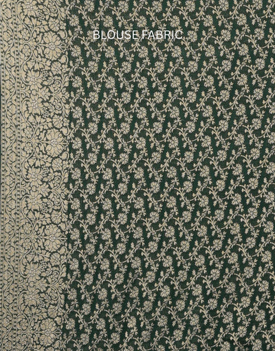 Forest Green Dainty Buttis Georgette Saree With Unstitched Blouse Fabric