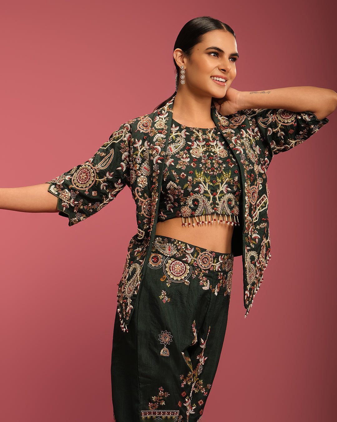 Forest Muse Multicolor Thread Embroidered Fusion Set