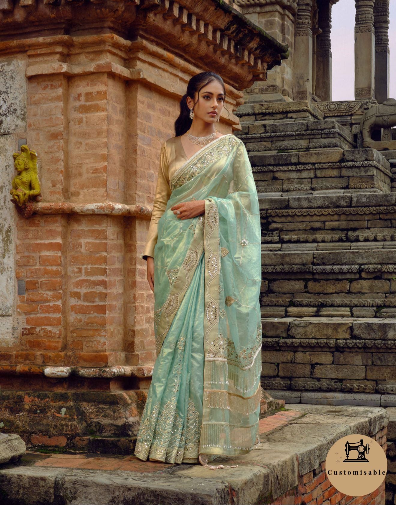 Frosted Mint Shimmer Organza Trousseau Saree