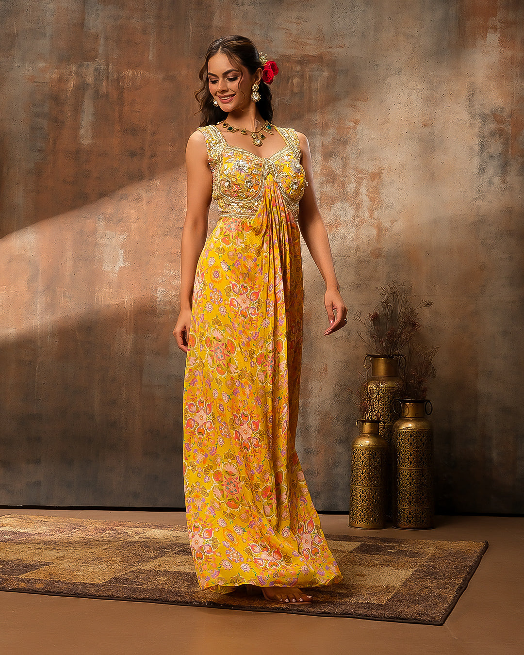 Gardenia Glow Printed Drape Jumpsuit
