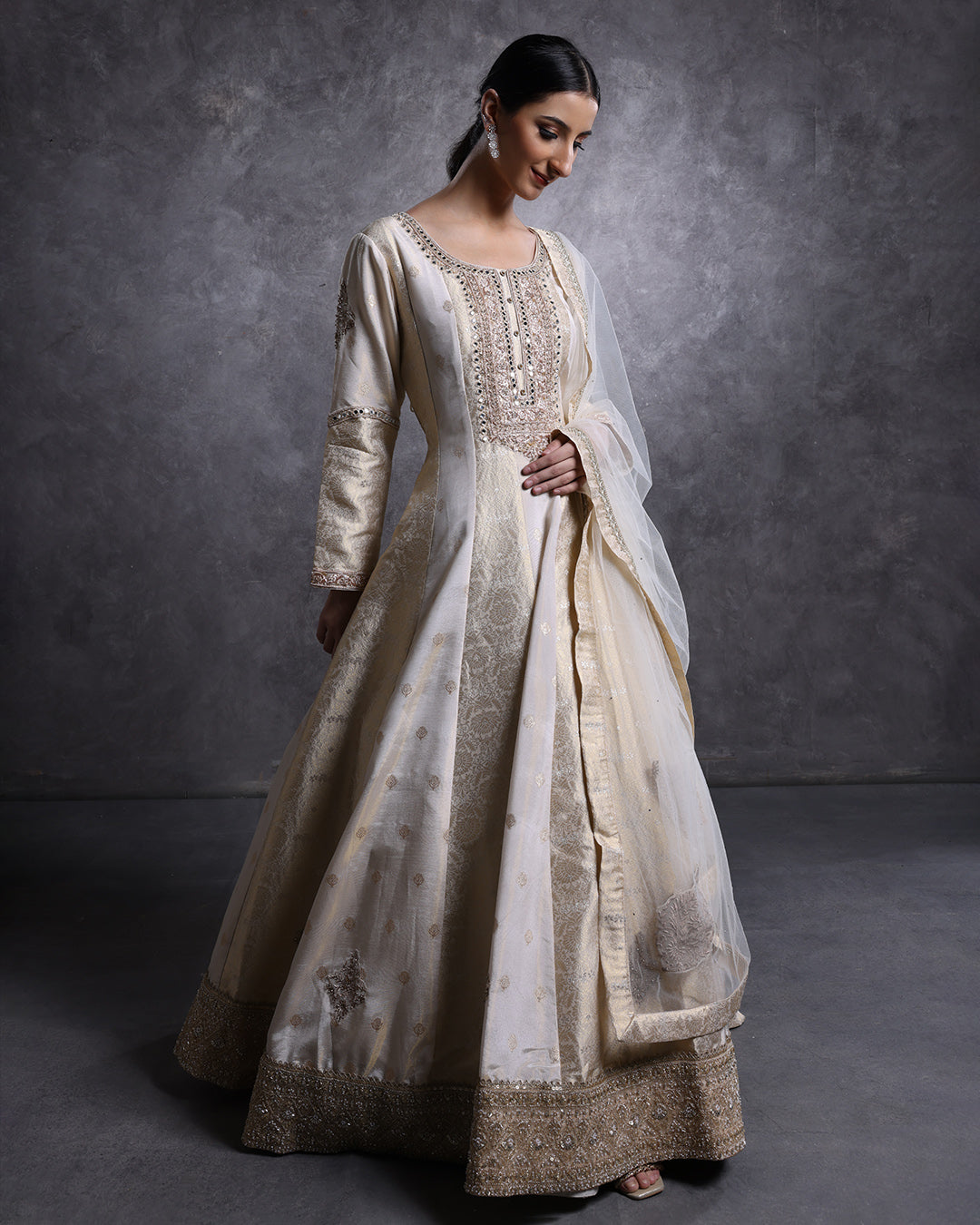 Golden Glow Banarasi Silk Anarkali Suit