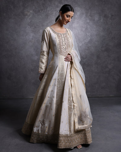 Golden Glow Banarasi Silk Anarkali Suit