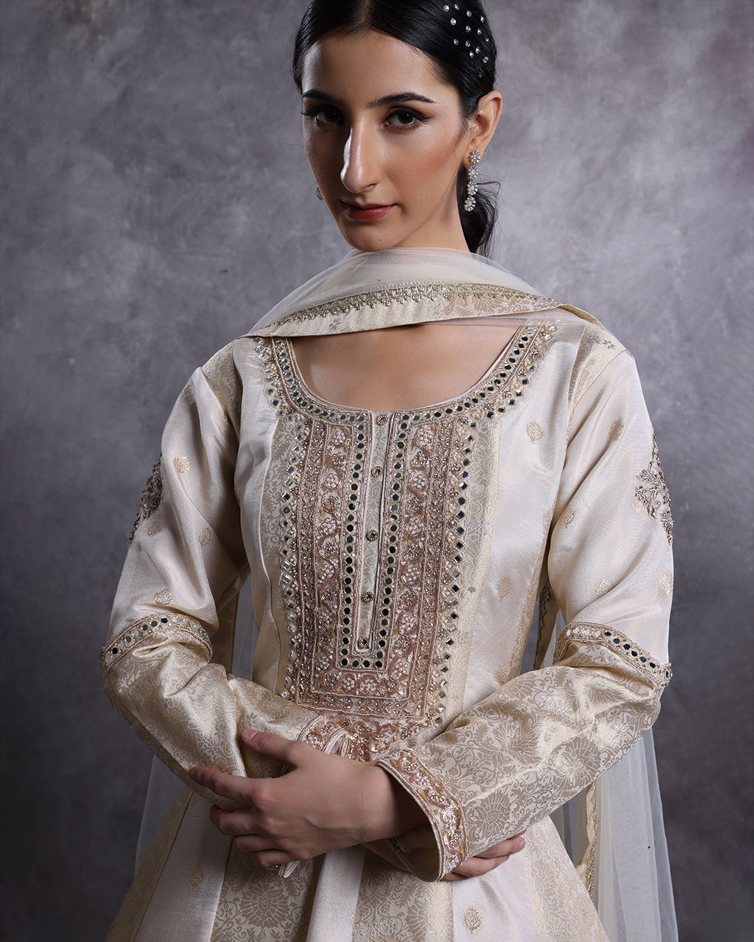 Golden Glow Banarasi Silk Anarkali Suit