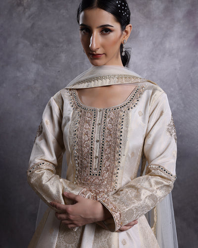 Golden Glow Banarasi Silk Anarkali Suit