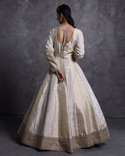 Golden Glow Banarasi Silk Anarkali Suit