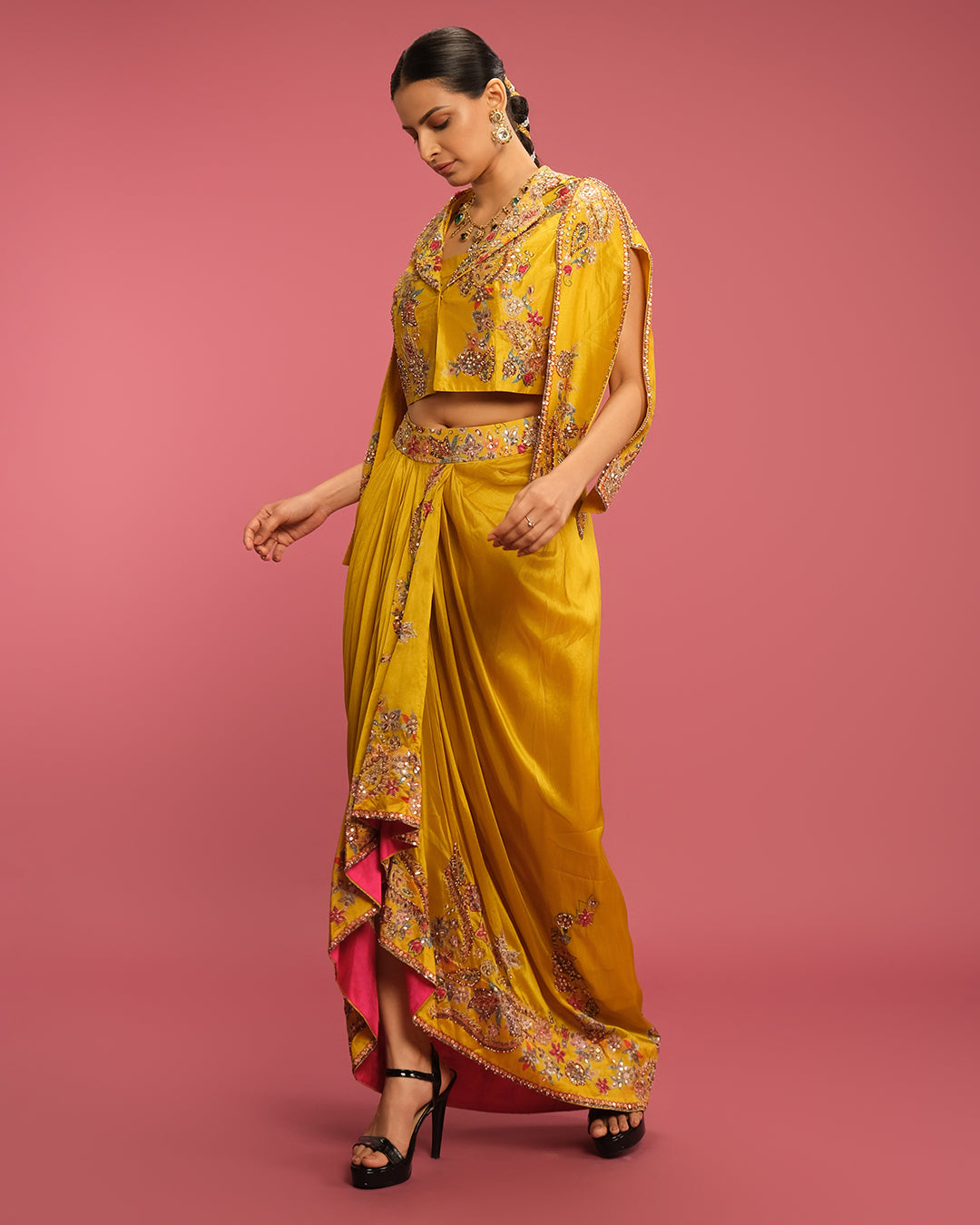Golden Marigold Embroidered Fusion Set