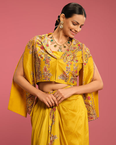 Golden Marigold Embroidered Fusion Set