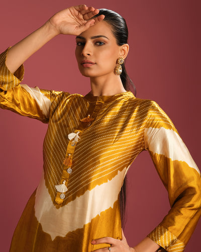 Golden Mustard Shibori Printed Kurta Set