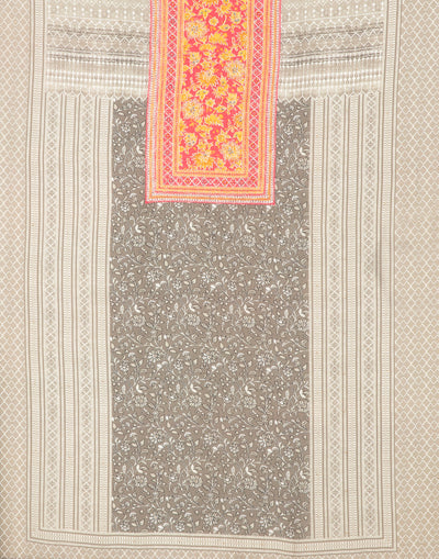 Greyish Green Floral Printed Crepe Silk Unstitched Suit Set