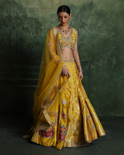Haldi Amber Banarsi Silk Lehenega Set
