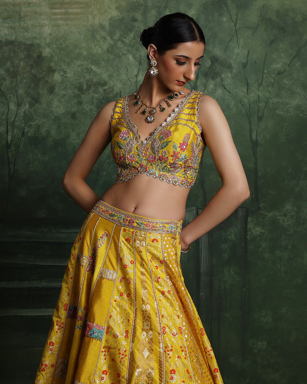 Haldi Amber Banarsi Silk Lehenega Set