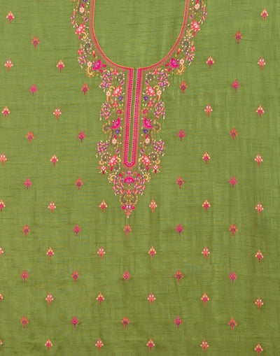 Henna Green With Contrast Woven Design Silk Unstitched Suit Set