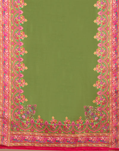 Henna Green With Contrast Woven Design Silk Unstitched Suit Set