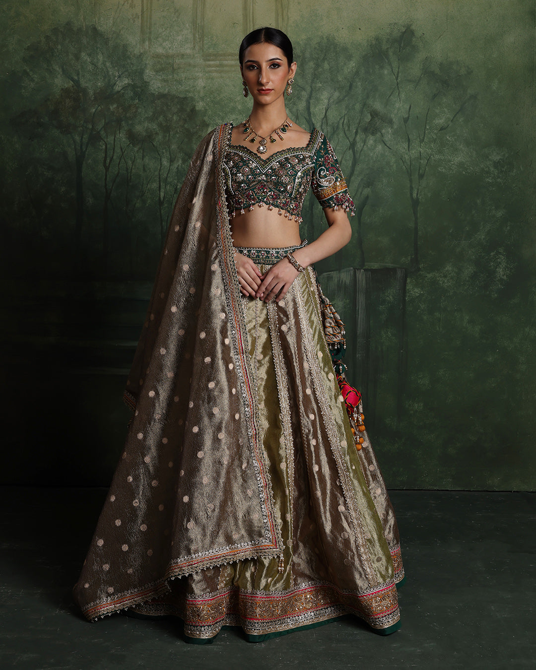 Henna Hues Shimmer Brocade Lehenga Set For Mehendi