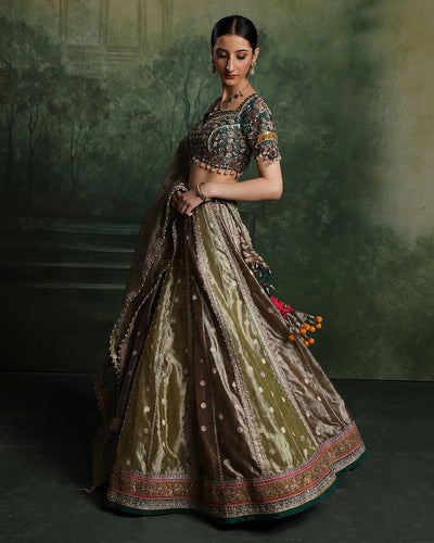 Henna Hues Shimmer Brocade Lehenga Set For Mehendi