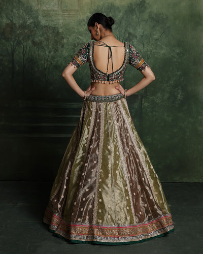 Henna Hues Shimmer Brocade Lehenga Set For Mehendi