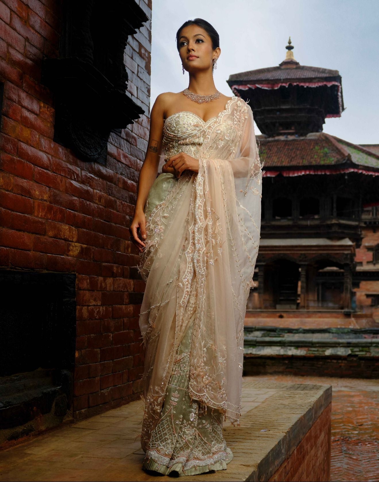 Icy Chrome Tissue Organza Saree With Corset Blouse