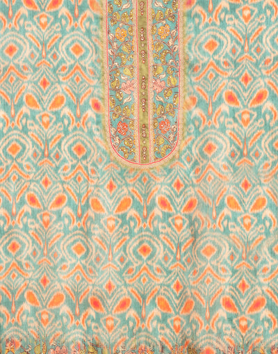 Ikkat And Kalamkari Printed Blended Silk Unstitched Suit Set