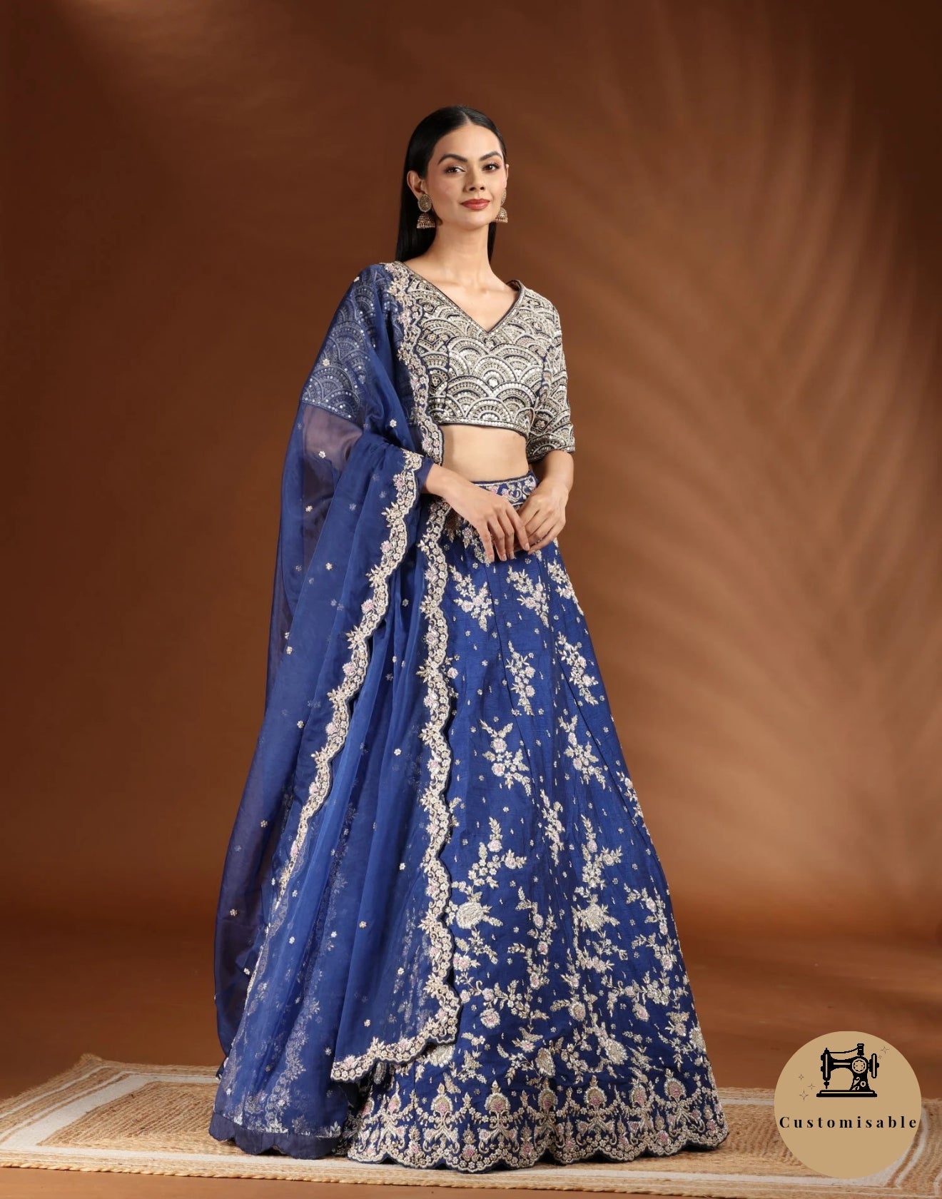 Ink Blue Zardosi Embroidered Bridal Lehenga Set