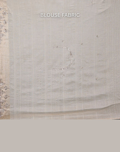 Ivory Mist Pure Silk Embroidered Saree With Stitched Blouse