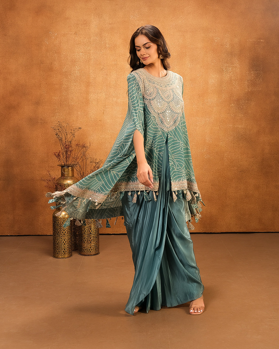 Jade Glam Bandhej Printed Festive Fusion Set