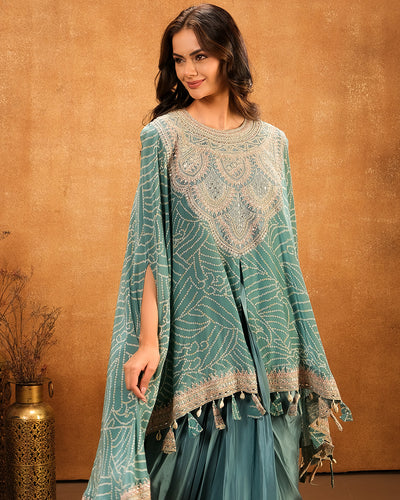 Jade Glam Bandhej Printed Festive Fusion Set