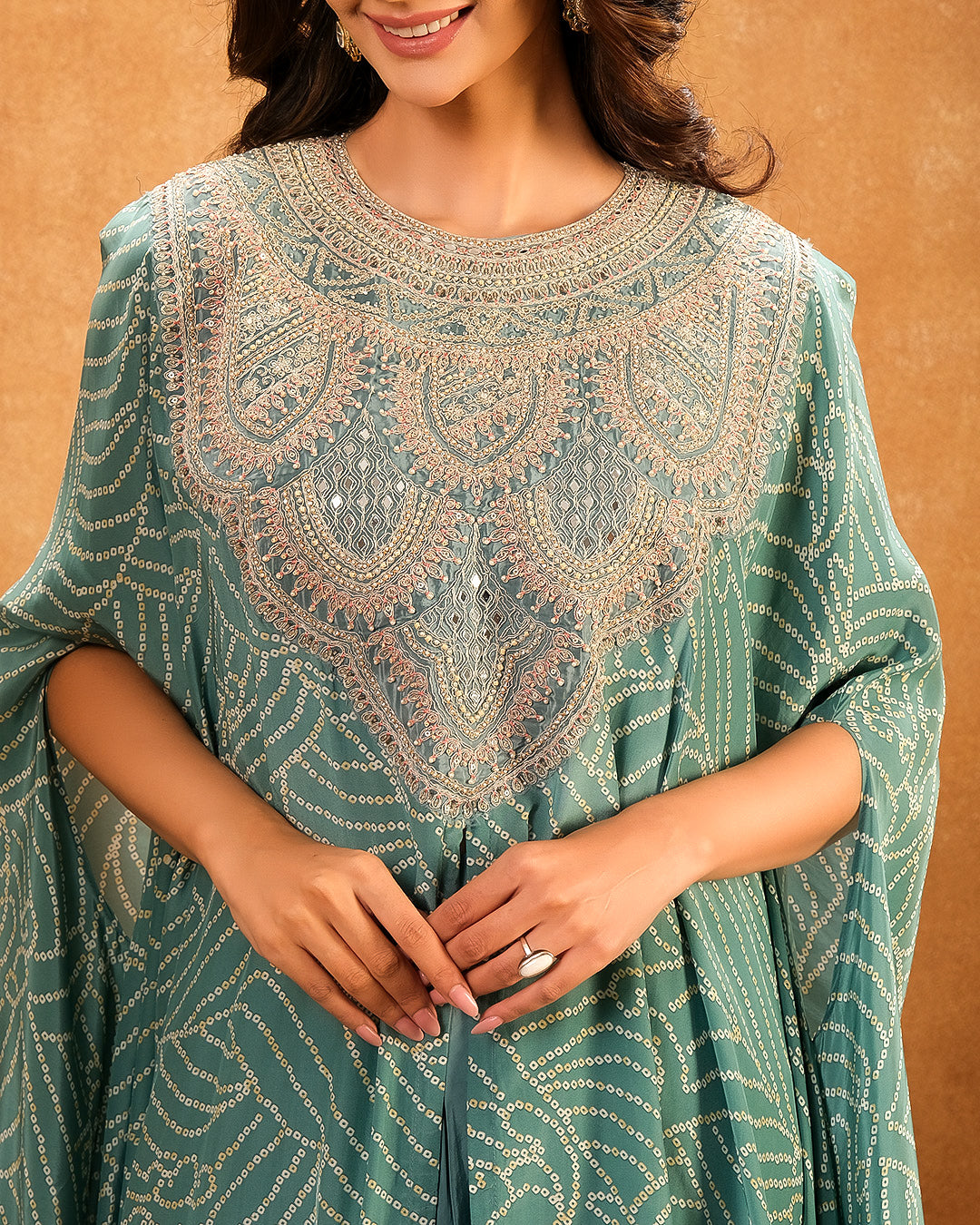 Jade Glam Bandhej Printed Festive Fusion Set