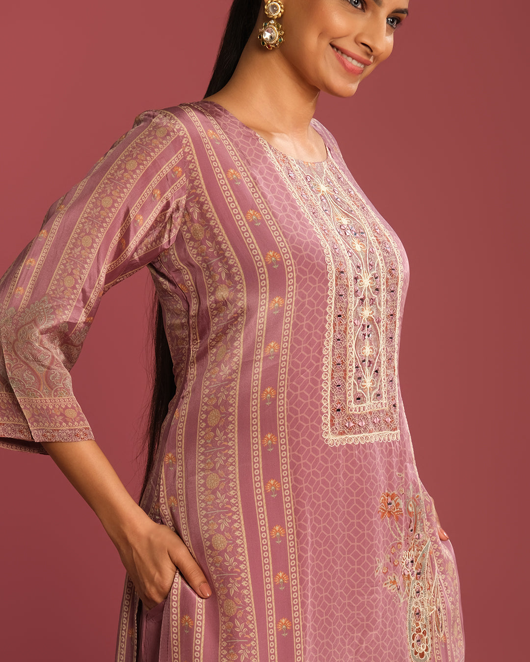 Lavender Love Printed Crepe Silk Kurta Set