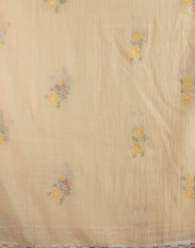 Lemon Yellow Embroidered Cotton Semi-Stitched Suit Set