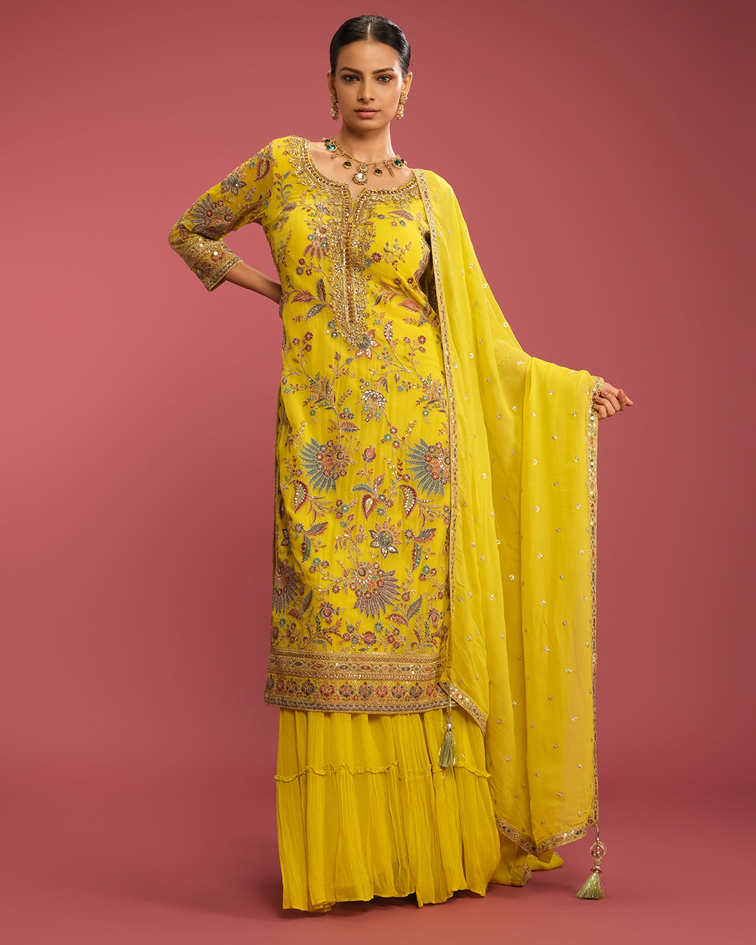 Luminous Lime Embroidered Sharara Set