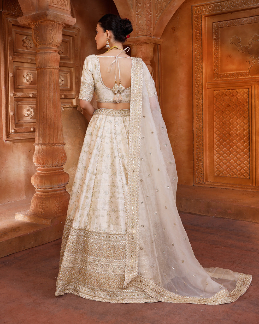 Luxe Ivory Banarasi Silk Bridal Lehenga Set