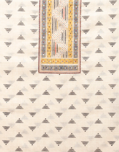 Matte Gold With Printed Design Blended Silk Unstitched Suit Set