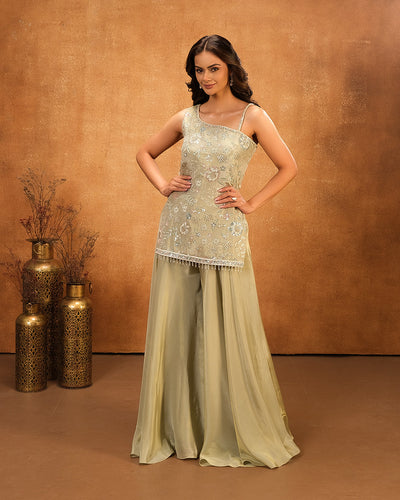 Matte Pista Embellished Tissue Silk Palazzo Set
