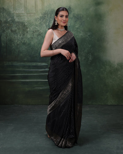 Midnight Charm Dola Silk Saree With Unstitched Blouse Fabric